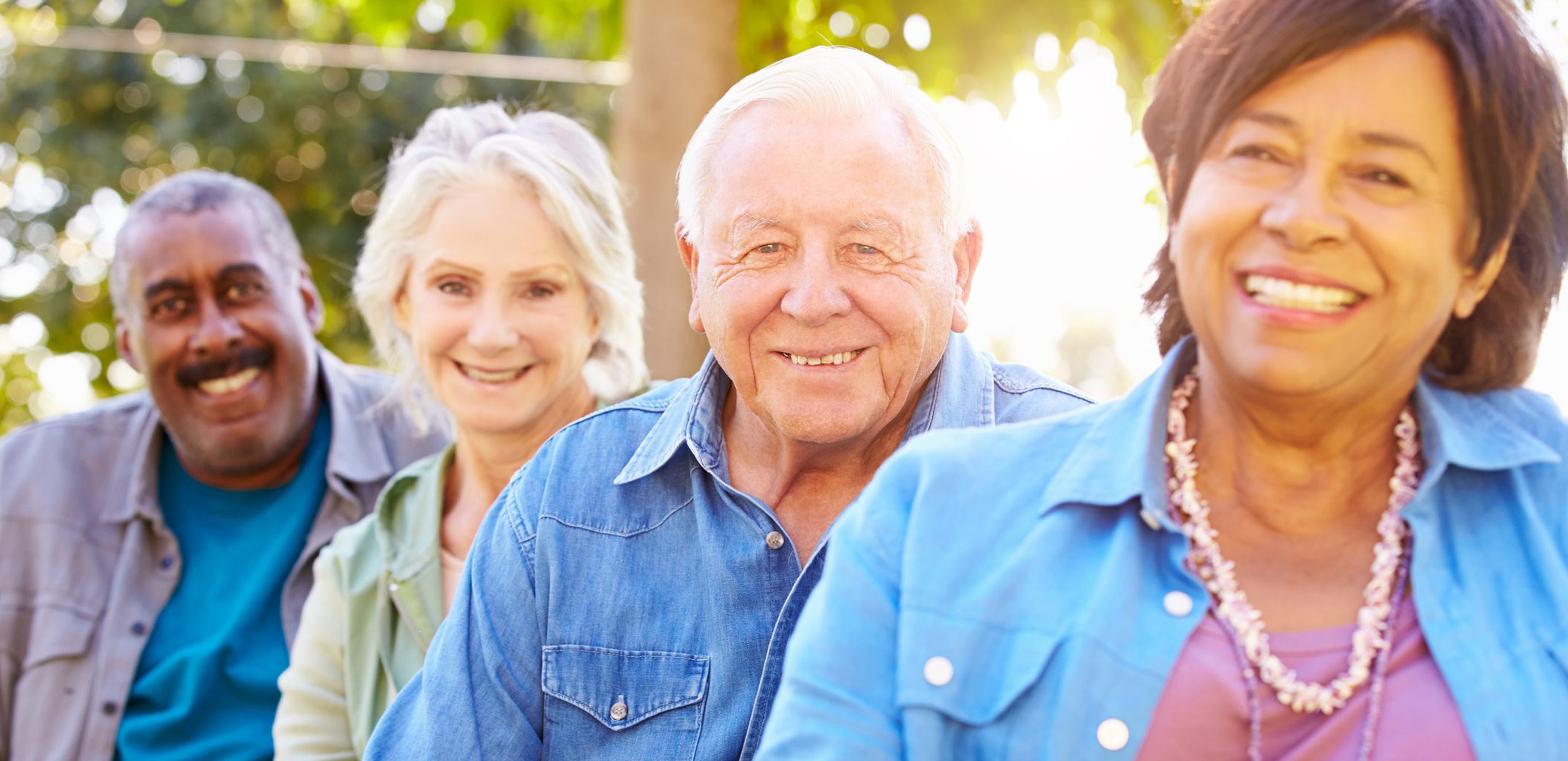 Outdoor Group Portrait of senior friends smiling to camera